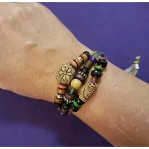 Multistrand Multicolored Earthy Garden Theme Beaded Adjustable Bracelet New